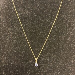 Elegant 14 k Gold 22” Necklace with lovely Tanzanite (& tiny diamond) Pendant